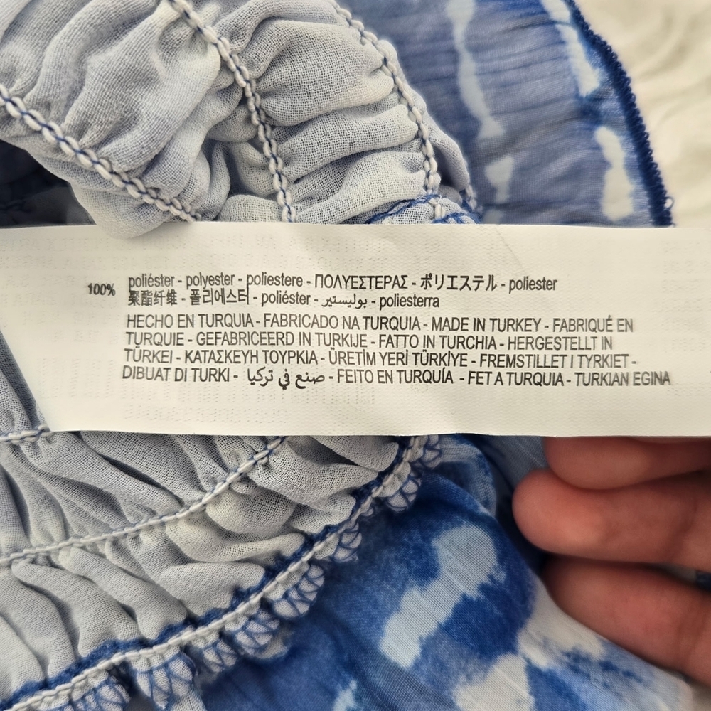 Zara blue white tie-dye cropped shirred blouse. Size Large. - Picture 7 of 8